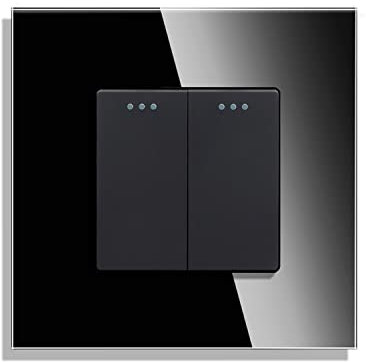 CNBINGO Rocker Interruttore a pulsante con punti fluorescenti, moderno pannello da parete in cristallo nero, doppio interruttore della luce, 2 scomparti, interruttore a 1 polo