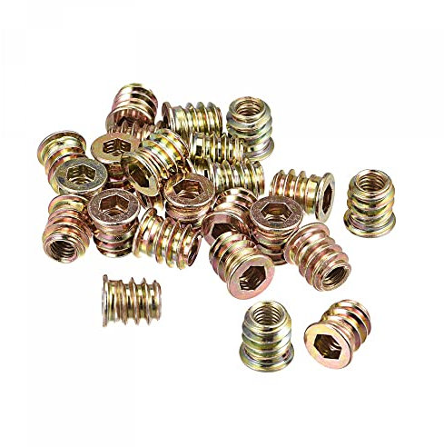 sourcing map M6x13mm Threaded Inserts for Wood Hex Socket Drive Furniture Screw-in Nut 24pcs