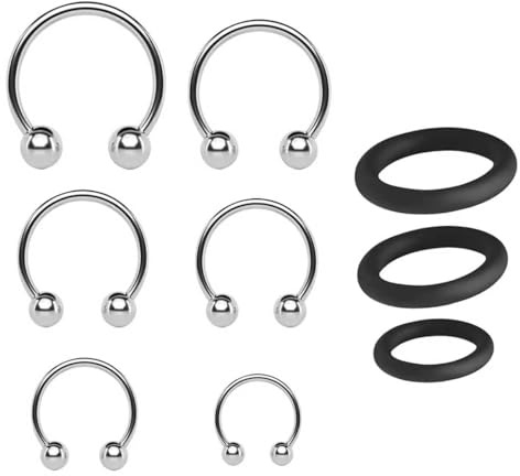 Edelstahl Penisring Dehnbar Silikon Cockring 9 Stücke Set,6 Metall Vorhaut Rückhaltung Penisringe + 3 Cockringe Extrem Silikon,Sex Spielzeug für Männer,Verzögerung Ejakulation,Potenzsteigerung