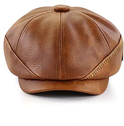 Ueither Herren Newsboy Stil 8 Teilig Schirmmütze Barett Mütze Einstellbar PU-Leder Baker Caps Gatsby Ivy Hut 56-60 cm