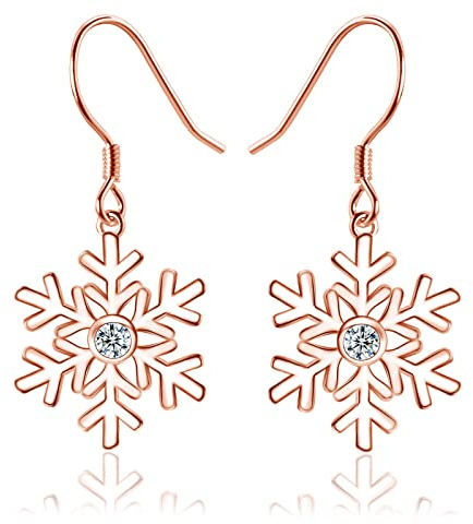 Loutade Silber Weihnachten Schmuck Set Damen, 925 Sterling Silber Schneeflocke Halskette & Haken Ohrringe Set, Silber Weihnachts Schmuckset, 45cm Silberkette mit Schneeflocke Anhänger & Ohrhänger Set