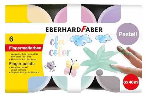 Eberhard Faber 578604 - Fingerfarben EFA Color, 6 Pastell Farben mit je 40 ml, Fingerfarben Kinder ungiftig