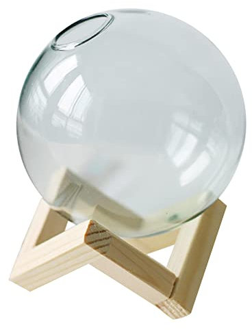 Duiaynke Jarrón esférico de vidrio resistente al calor, soporte redondo de madera duradero, jarrón esférico para oficina, hogar, decoración nórdica (azul)