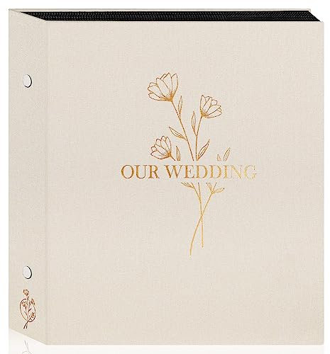 Lanpn Wedding Photo Album 6x4 600 Pocket Photos Slip in, Linen Cover Large Capacity Newlywed Marriage Album Hold 600 Portrait Landscape Photos (Flower, Beige)