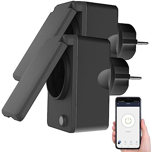 Luminea Home Control Zeitschaltuhr WLAN außen: 2er-Set smarte WLAN-Outdoor-Steckdose, Energiekostenmesser, 16A, IP44 (Steckdosen mit Steuerung, Stromverbrauch Messgerät)