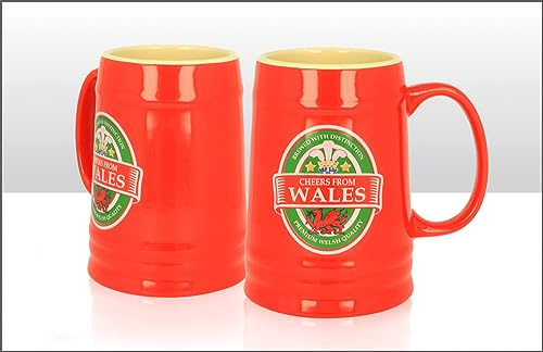 Elgate Cheers from Wales Cymru Red Ceramic Stein Tanker Beer Mug Rugby Souvenir Gift Welsh