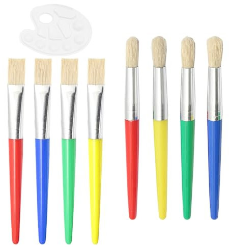 Pinceles Infantiles Para Pintura Y Dibujo - 8 Unidades Lavables Para Preescolares, Con 4 Puntas Redondas Y 4 Planas