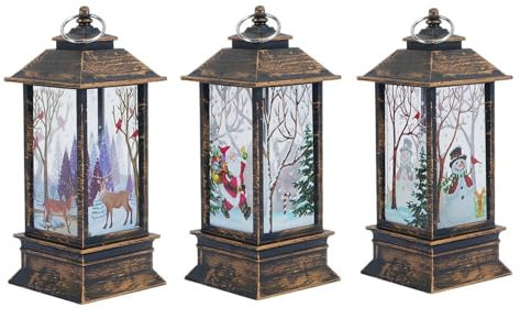 3PCS Christmas Ornaments Lanterns Lights Indoor Vintage Xmas Candle with LED Light Santa Claus Sika Deer Snowman Pattern Fireless Candle Lamp for Party Decoration