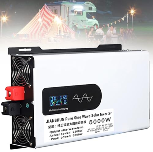5000W 6000W 8000W 9000W 12000W Convertisseur Pur Sinus DC 12V 24V 48V 60V 72V 96V à AC 220V/230V -2 Prises AC Onduleur Solaire à Onde Sinusoïdale Pure Transformateur,5000W-48V