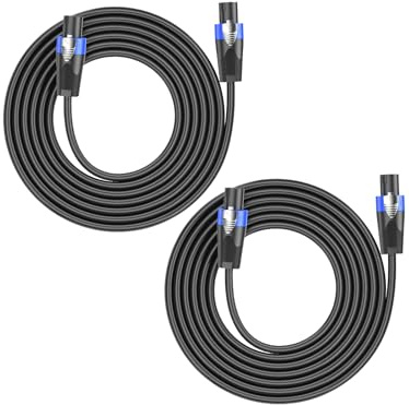 2Pack 15M Câble Speakon 15AWG CCA 2 Conducteurs Audio Câble de Haut-Parleur | Hi-Fi Speakon Câble pour DJ/PA, Amplificateur, Audio, Mâle à Mâle Câbles enceintes, NL2 Speakon Connecteur avec Twist-Lock