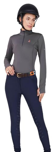 Preto Camiseta de capa base para mujer y niña, camisetas térmicas atléticas de manga larga, ropa ecuestre y equipo para equitación (gris/azul marino), Gris / Azul Marino, L/grande