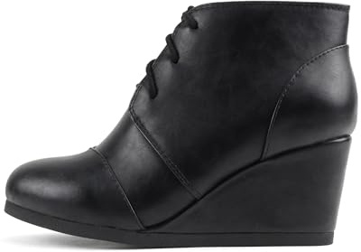 CITYCLASSIFIED “REX” ~ Women Lace Up Rounded Toe Low Wedge Ankle Boot (Black Pu, 11)
