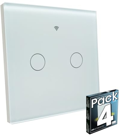 LED ATOMANT 4x Interruptor Cristal Wifi 2 Vias Sin Neutro App Smart Life | Pulsador de pared