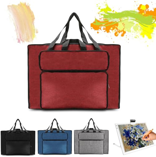 MeYuxg Bolsa de dibujo, carpeta de artista, bolso de mano, bolsa de plástico impermeable, para almacenamiento de suministros de arte, paquete de pintura para estudio y bocetos al aire libre, rojo, A2,