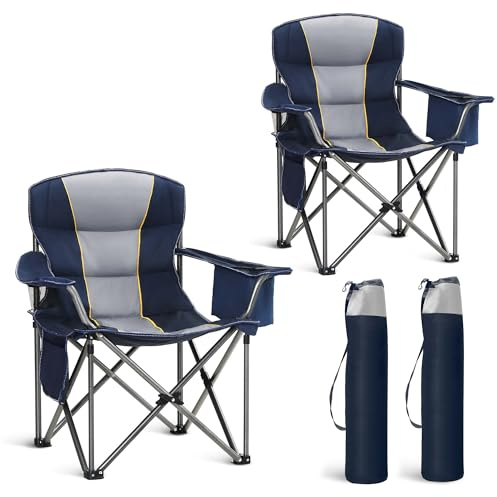 LET'S CAMP 2er Set Campingstuhl Klappstuhl Faltbar bis 200kg Blau | Übergroßer Angelstuhl mit Getränkehaltern Kühltasche Faltstuhl Outdoorstuhl