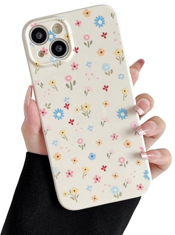 ZTOFERA Hülle für iPhone 13, Niedliche Blume Floral Muster Weiche Silikon Handyhülle, Schlanke Leichte Stoßdämpfende Schutzhülle für iPhone 13 6,1- Beige Blumen
