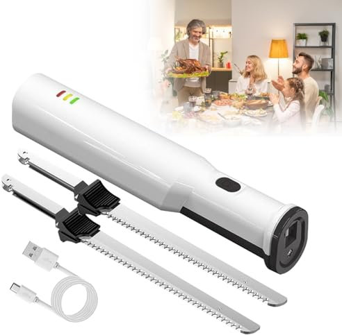 KYZTMHC Cuchillo eléctrico para Carne, Cortador de Pan y rebanador de Carne, Cuchillo eléctrico inalámbrico Recargable para Pan, con 2 Cuchillas de Acero Inoxidable, para tallar Pan