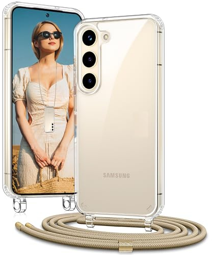 Vaykwo Handykette für Samsung Galaxy S25 5G Hülle mit Band, Golden | Necklace Handyhülle, Transparente Case zum Umhängen mit Kameraschutz und Bildschirmschutz,