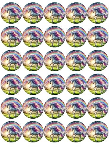 30 Unicorn Magic Pre Cut Cupcake Toppers Premium Edible Wafer Paper Fairy Cake Toppers Birthday Celebration Cakes Decorations Party NO CUTTING REQUIRED!