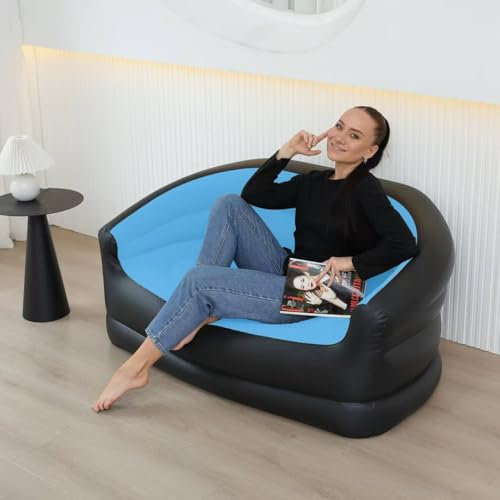Aufblasbares Sofa für 2 Personen der Deluxe-Klasse/beflockte Oberfläche/strapazierfähiges Vinylmaterial/einfaches Aufblasen in 2 Minuten/flach zusammenklappbar und verstaubar, aufblasbares Sofa für de