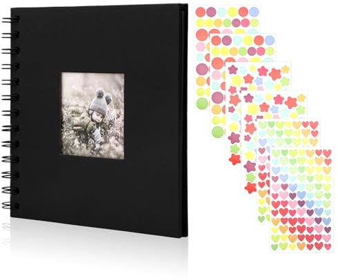 APOMOONS photo album, album per foto da incollare, fotolibro 17x17cm da disegnare, album fotografico da 20 fogli con pagine nere con 6 adesivi per anniversari di famiglie di neonati