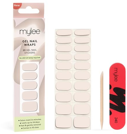 Mylee Gel Nail Wraps (Stone Cold) - 20 Pre-Cured Gel Stickers | Instant Mani, No Lamp Needed, Chip-Resistant, Glossy Finish, Lasts Up to 14 Days – Easy to Apply
