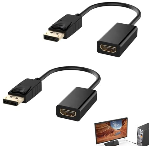 2 Pcs DisplayPort to HDMI Adapter with Audio, DP Male to HDMI Female Converter, DisplayPort to HDMI Adapter for HP, Dell, Lenovo, Asus, Supports Audio for PC, Laptop, HDTV, 1080p Full HD Resolution