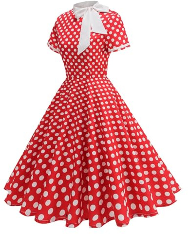 Abiti vintage da donna anni 1940, abito midi plissettato in stile Audrey Hepburn, abito retrò con stampa a pois, abito estivo a fiora con collo a O, manica corta con cintura, abito da festa, da