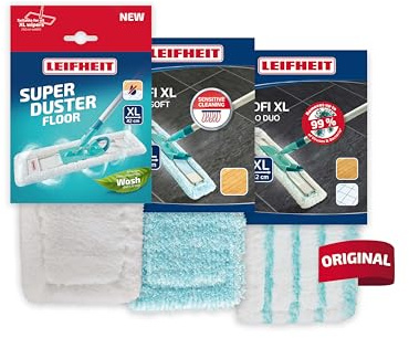 Leifheit Wischbezug Profi XL 3er Set, waschbare Ersatzbezüge | Waschbar micro duo bei 60°C, Superduster Floor bei 40°C, super soft bei 60°C, 42 cm Wischbreite, für fast alle Untergründe