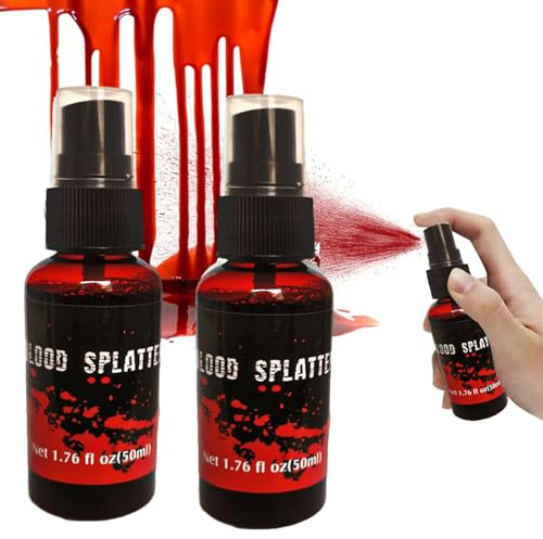 Spray de Faux Sang pour Halloween 50ML Halloween Faux Sang Réaliste Faut Sang pour Costume Fake Blood Lavable pour Vêtements pour Effets Spéciaux,Sang de Scène, 2PC