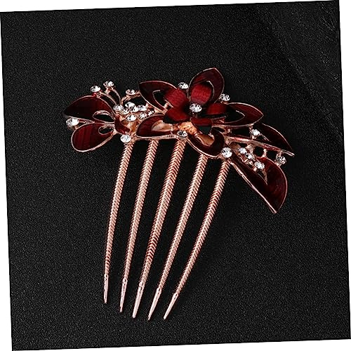 SMASOLO Peigne à Cheveux Fleuri Rouge Élégant Ornement de Cheveux Mariée Accessoire de Costume Fête Bal Soirée