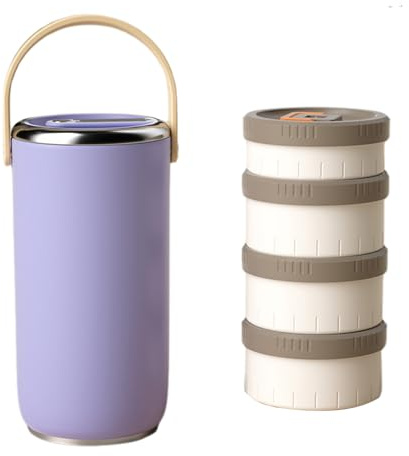 ZEPFJHE Fiambrera de acero inoxidable con aislamiento al vacío para alimentos, a prueba de fugas, con compartimento apilable para estudiantes, lonchera apilable Bentos
