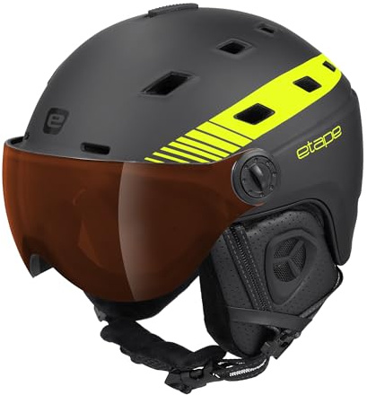 Etape Unisex-Adult Ski Helmet with Visor Skihelm, schwarz/gelb Fluo matt, 55-58