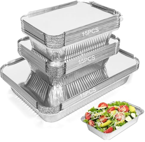 45 Stück Aluschalen mit Deckel Set – Premium Grillschalen Aluminium (1900ml/700ml/450ml) – Alu Grillschalen Wiederverwendbar für Backofen & Grill – Fettauffangschale Gasgrill & Aufbewahrung