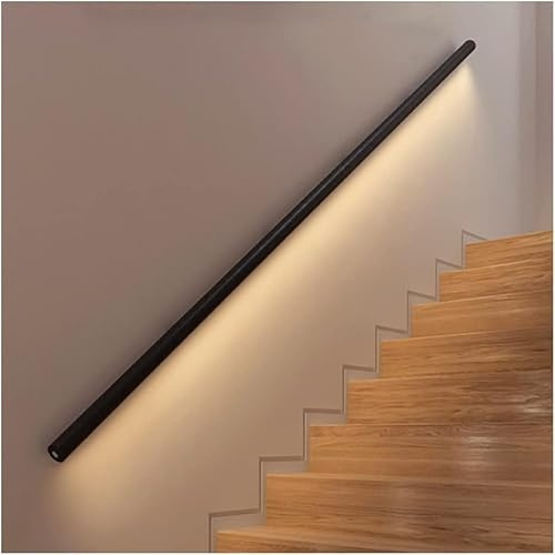 LED Handrail Kit - Complete Indoor/Outdoor Hand Rail for Steps – Aluminum Grab Bar with Wall Brackets – 1.9”Round (Color : Black, Size : 59/1.5m)