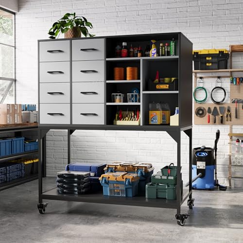 DEZAGCE Great Gift Choice for Father's Day Tool Cabinet On Wheels, Rolling Tool Trolley Cart with Large Storage Space, Tools Storage Organizer with Pegboard for Workshop Garage