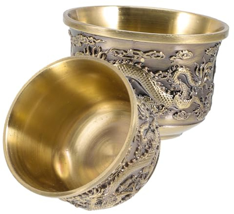 Sewroro 2 Tazas de Té Vintage de Aleación de Zinc, Estilo Chino, Doradas, Decorativas, Resistentes a Roturas, Hogar