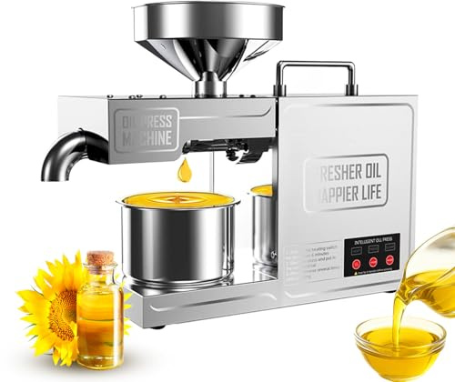 Moubhjd Presse à Huile Électrique 820W, Automatique, Acier Inoxydable 304 Alimentaire, Machine à Huile Pressage à Chaud/Froid pour Cuisine Commerciale et Maison, pour Noix, Graines, Cacahuètes