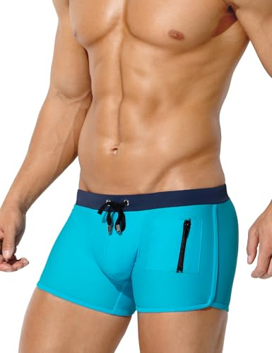 Arjen Kroos Men's Square Leg Swimming Trunks Quick Dry Fitted Swim Shorts | Stretch Swim Bottoms with Zipper Pocket Adjustable Drawstring, Versatile Swimwear for Surfing, Diving, Beach & Spa(S-XXL)