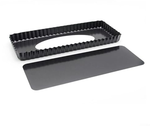 Moule à tarte rectangulaire anti-adhésif en acier au carbone pour quiche, tarte, flan, gâteau au fromage et mousse de fruits 35,6 x 15,2 cm