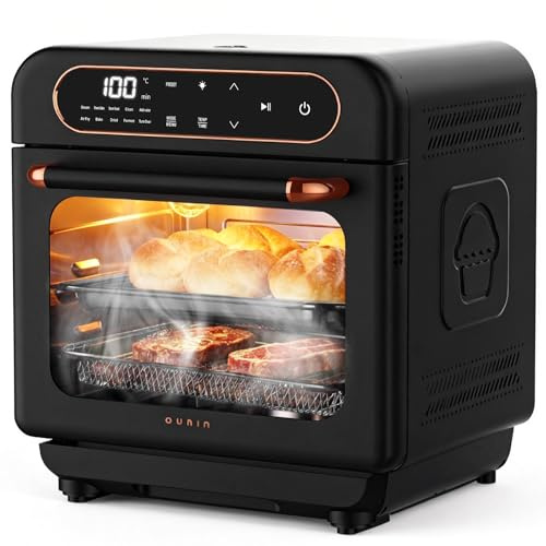 OUNIN 12L Minibackofen, 8-in-1 Dampfbackofen und Heißluftfritteuse, 1100W | 360° Umluft, Zweigaren, Geeignet für Schweinehaxe, Bratwurst, Brathähnchen, Brotbacken, Fleisch und Gemüsedämpfen