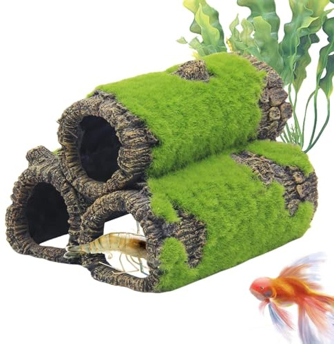 Aquarium Cave | Artificial Resin Habitat – Decorative Cave for Betta with Artificial Moss, for Terrarium Freshwater Saltwater Landscaping Resting and Enrichment