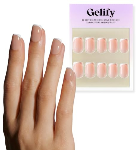 Unghie press on. Press on nails gel. Unghie finte adesive. Unghie adesive in soft gel da incollare Gelify.(Micro French Squoval)