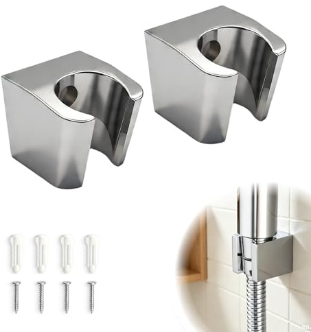 2PCS Duschkopfhalterung Wand, Brausehalterung für Duschkopf Wandmontage, Duschkopf Halterung aus Zinklegierung, Handbrause Halterung mit Schrauben und Dübel, Silber Duschbrause