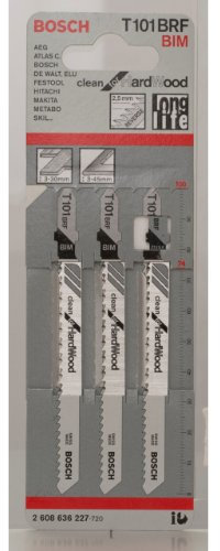 Bosch 3x PRO Hardwood clean T101BRF Reverse Stichsägeblatt (für Hartholz, Faserplatte mit mittelhoher Dichte, Länge 100 mm, Professional Zubehör Stichsäge)