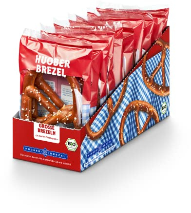 HUOBER Bio Brezelpack | Großpackung mit 220 Mini-Brezeln | 11 Kartons à 10 Packungen x 2 Brezeln | Knusprig gebackene Bio-Brezeln | Ideal für Büro, Vorrat & Veranstaltungen