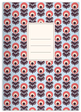 Kartenkaufrausch 8 Schicke 70er Jahre Vintage DIN A4 Schulhefte, Schreibhefte mit Blumen auf hellblau Lineatur 20 (blanko Heft)