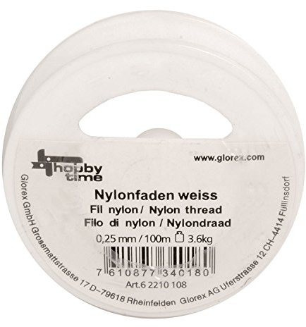 GLOREX 6 2210 108 - Nylonfaden auf Spule, weiß, 0,25 mm x 100 m, Tragkraft ca. 3,6 kg, zur Schmuckherstellung, für Mobiles, zum Aufhängen