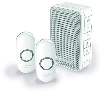 Honeywell Home DC313NFB Series 3 Portable LED Doorbell Chime with Two Push Buttons (White)
