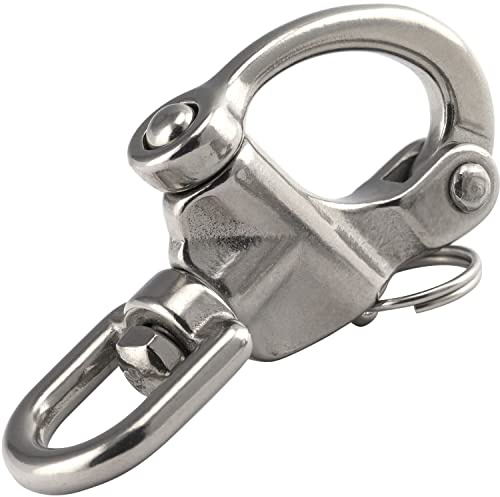 OPIOL QUALITY® Schnappschäkel mit Wirbelauge 128 mm aus Edelstahl A4 V4A (1 Stück) Federschäkel Bügel Karabinerhaken Wirbelschäkel Schäkel Auge Schnellverschluss Rundring Panikhaken